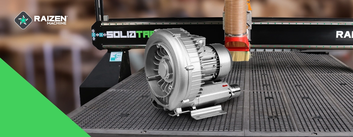 Bomba de vácuo em funcionamento em uma Router CNC - SOLID TAF - RAIZEN MACHINE